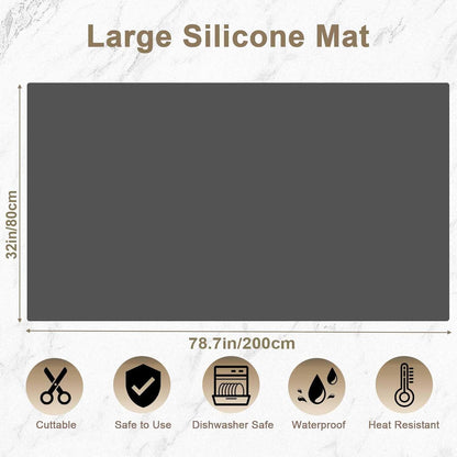 47.2"x23.6"(120cmx60cm) Large Silicone Mat for Kitchen Counter, Non-Slip Heat Resistant Countertop Protector, Waterproof Multipurpose Mat for Kitchen Island, Black