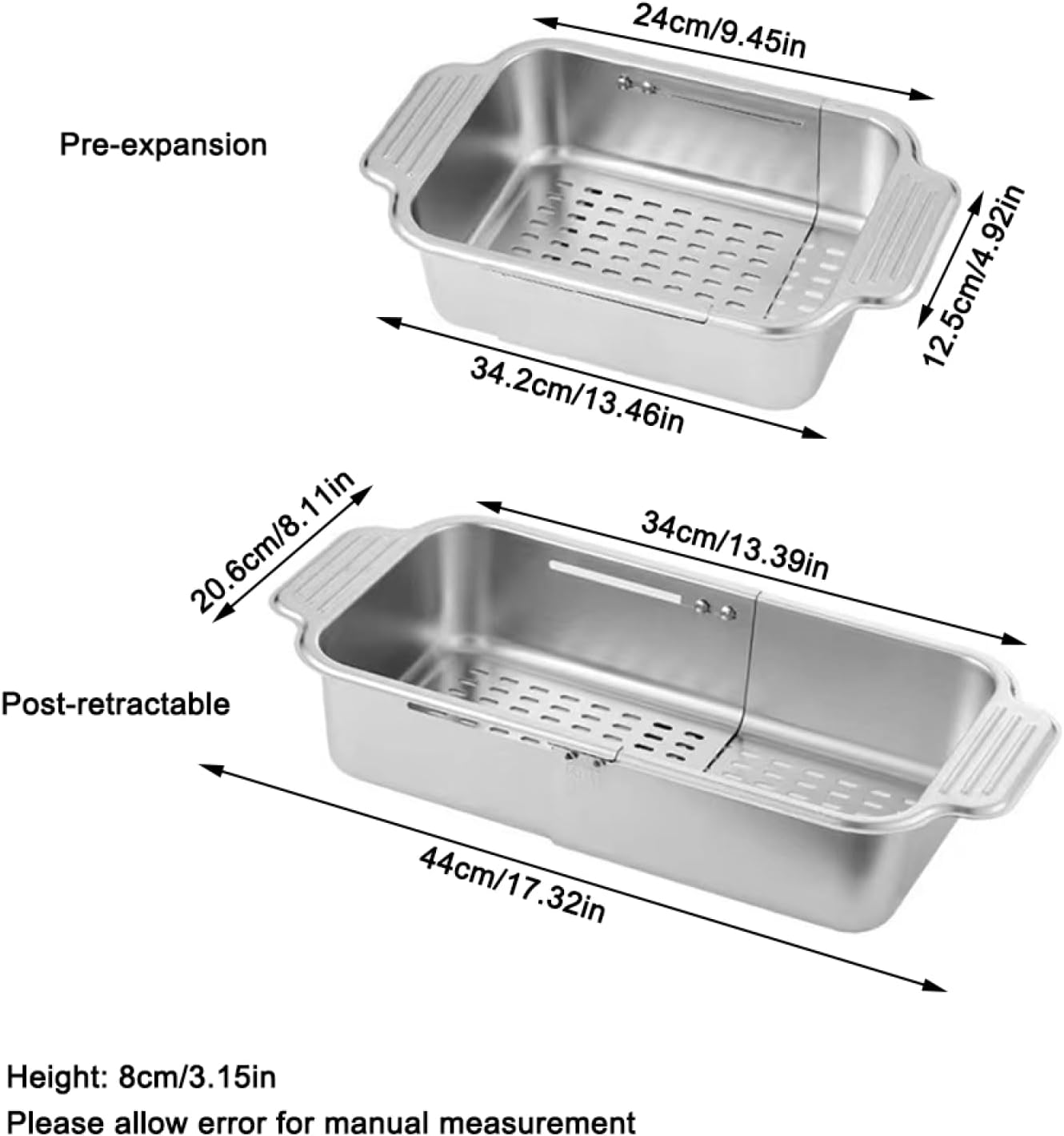TopHomer Extendable Colander Strainer Over the Sink, Retractable Kitchen Sink Basket to Wash Vegetable and Fruit Food Strainer to Drain Pasta and Dry Dishes (S)