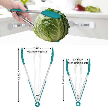 HOTEC Premium Stainless Steel Locking Kitchen Tongs with Silicon Tips, Set of 2-9" and 12"