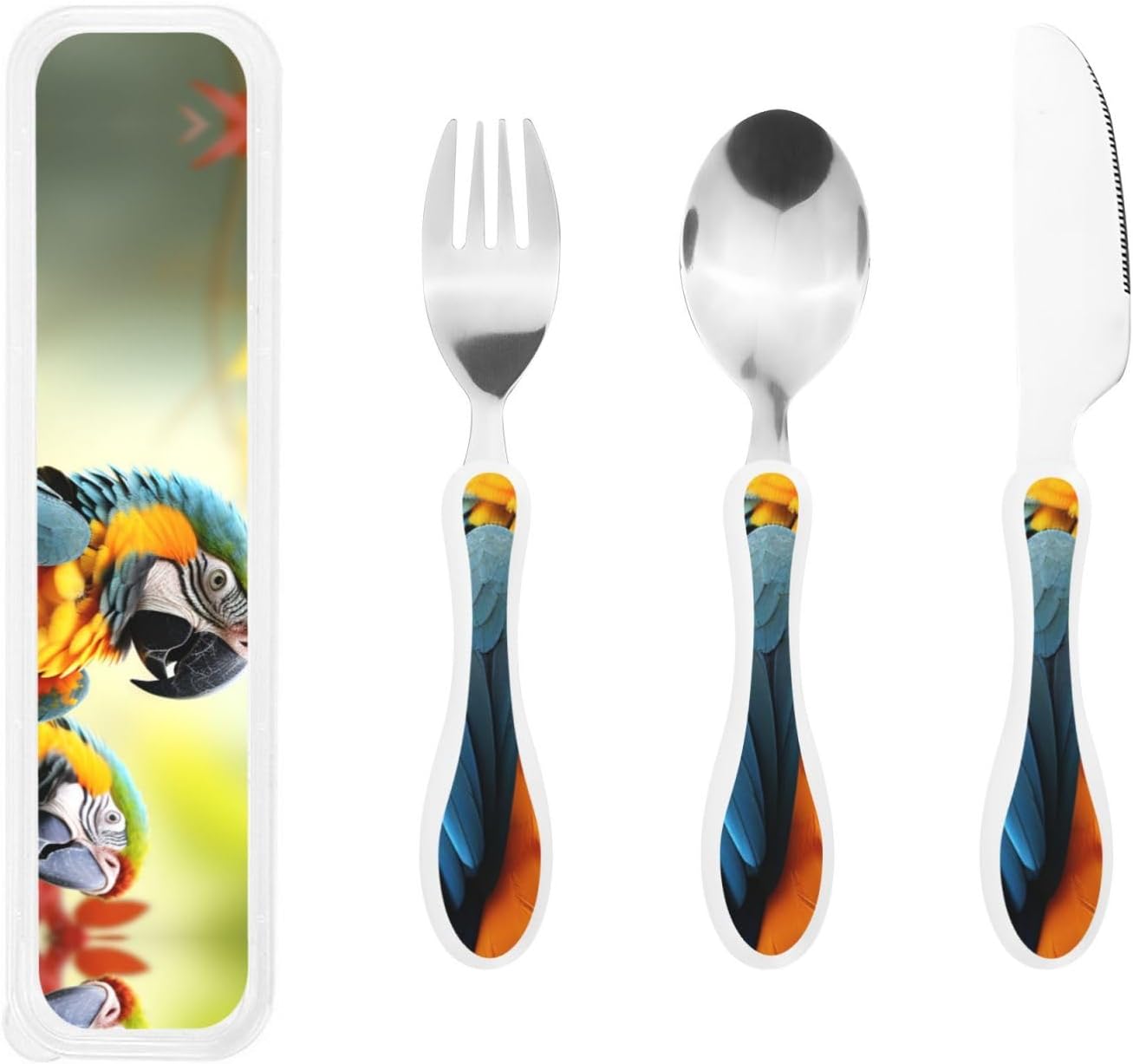 3-Piece Kids Silverware Set With Storage Case, Stainless Steel Reusable Children Safe Knife Spoon Fork Set Dragonfly Insects Flowers Children Flatware Set For Kids Lunch Box