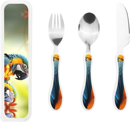 3-Piece Kids Silverware Set With Storage Case, Stainless Steel Reusable Children Safe Knife Spoon Fork Set Dragonfly Insects Flowers Children Flatware Set For Kids Lunch Box
