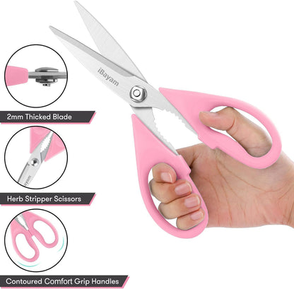 iBayam 2 Pack All Purpose Kitchen Shears Heavy Duty - Stainless Steel Kitchen Scissors With Protective Sheath, Soft Comfort-Grip Handle, Food & Meat Scissors, Home, Kitchen, Dining Utility Gadgets