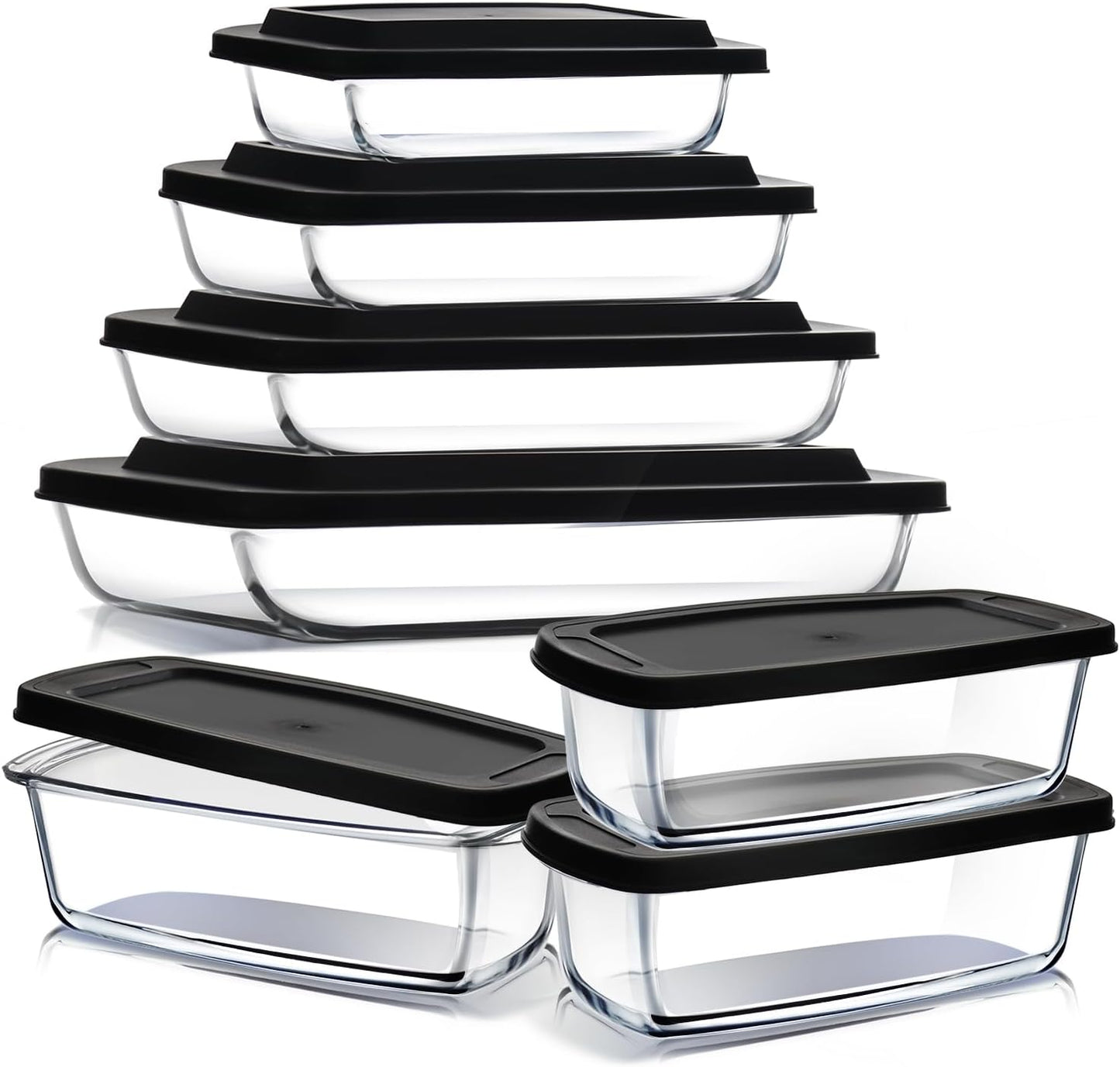 EATEX Glass Bread Pans for Homemade Bread Baking, 1.9 Quart Deep Rectangular Glass Food Storage Containers with Lids, 3 Bread Loaf Pans 3 Airtight Lids Black Microwave Oven & Freezer Safe