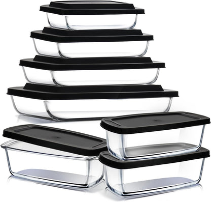 EATEX Glass Bread Pans for Homemade Bread Baking, 1.9 Quart Deep Rectangular Glass Food Storage Containers with Lids, 3 Bread Loaf Pans 3 Airtight Lids Black Microwave Oven & Freezer Safe