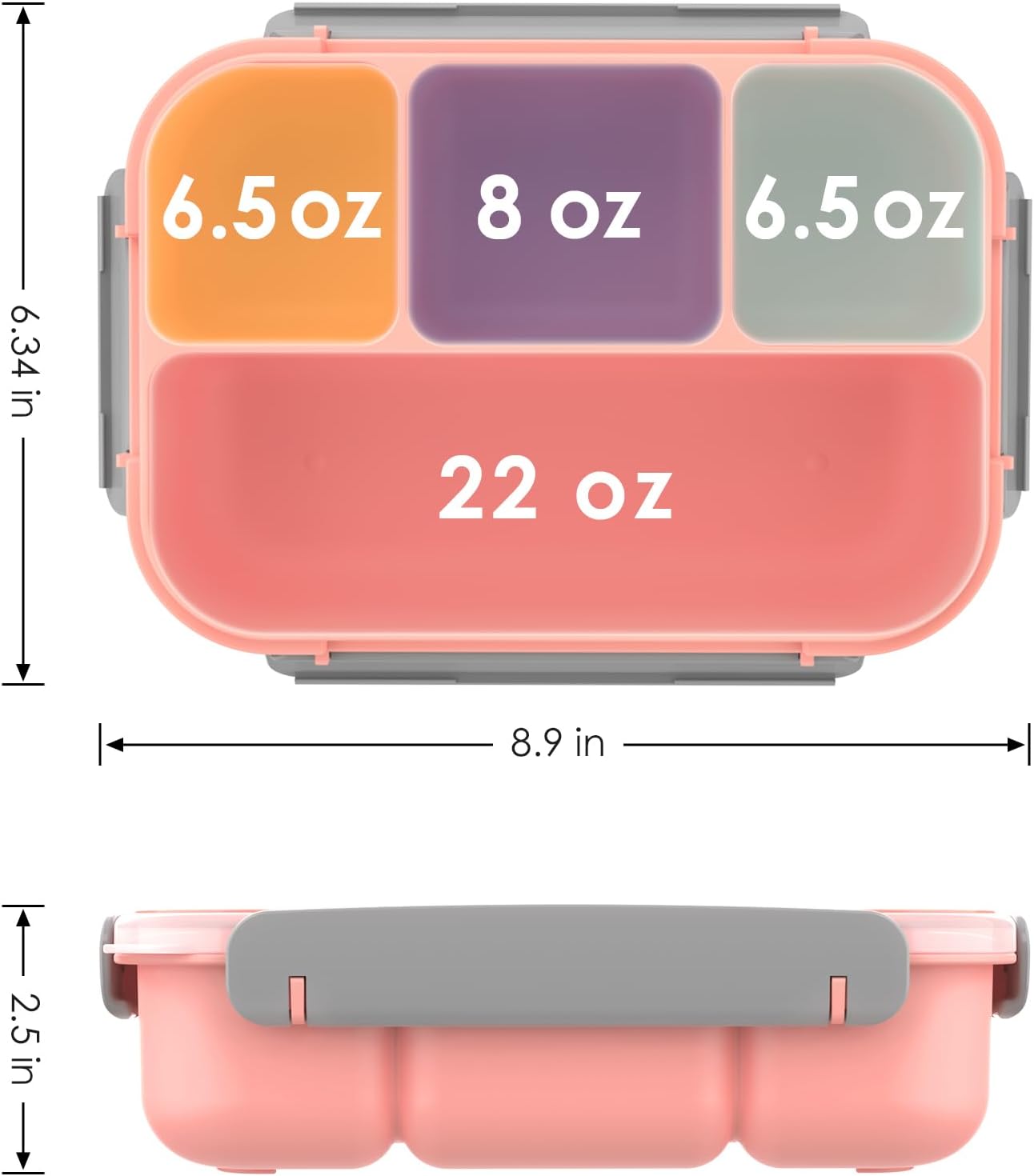 WHALEHOUSE Bento Lunch Box, 1300ML 4 Compartments Meal Prep Container with Utensil, Airtight Food Storage Container with Snap Locking Lids, Microwave/Dishwasher/Freezer Safe, On the Go