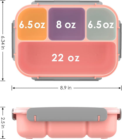 WHALEHOUSE Bento Lunch Box, 1300ML 4 Compartments Meal Prep Container with Utensil, Airtight Food Storage Container with Snap Locking Lids, Microwave/Dishwasher/Freezer Safe, On the Go