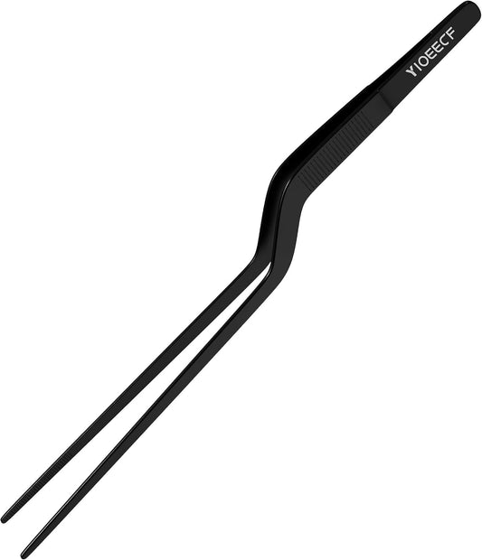 8 Inch Black Stainless Steel Precision Kitchen Cooking Offset Tweezer，for Cooking Food Design Styling