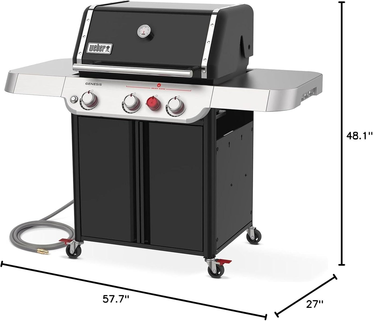 Weber Genesis E-325 Liquid Propane Gas Grill for Outdoor Cooking, 3 Burners, Black – Porcelain-Enameled, Cast-Iron Grates, PureBlu Burners & Sear Zone