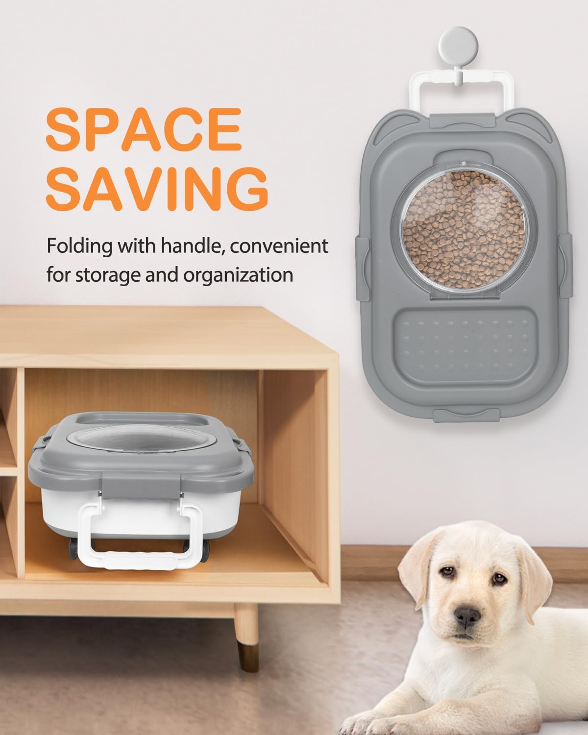 20-23 Lbs Dog Food Storage Container - Collapsible Dog Food Container with Attachable Casters and Scoop,Travel Silicone Bowl, Pet Food Storage Containers to Keep Dry Food Fresh,Easy to Move