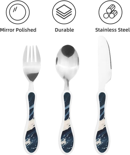 3-Piece Kids Silverware Set With Storage Case, Stainless Steel Reusable Children Safe Knife Spoon Fork Set African Lion Black And White Children Flatware Set For Kids Lunch Box