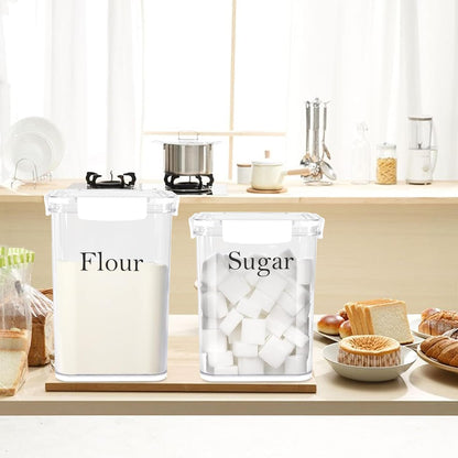 Set of 2 Large Food Storage Jars 4L - Airtight Containers with Lids, White with Free Spoon - Kitchen Canisters for Sugar,Flour,Coffee,Pantry Organization-S