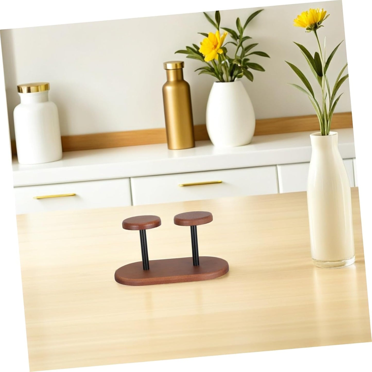 Wooden Paper Cup Holder Stand with Walnut Finish, Dual Disposable Cup Dispenser Rack for Coffee Bars and Party Drink Station Organizer