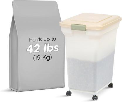 IRIS USA Dog Food Storage Container 58 Lb, Airtight Large Pet Food Storage Bin with Wheels, for Dog Cat Bird Chicken Food, Holds Up to 58 lbs, Keep Fresh, BPA Free, Made in USA, Black