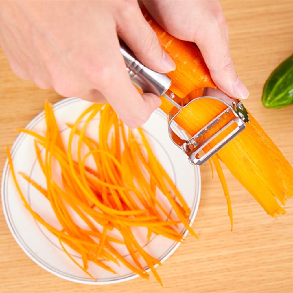 Vegetable Peeler- Fruit Peeler, Potato Peelers for kitchen- Apple Peeler Ultra Sharp, Julienne Slicer+Serrated Peeler 2-Blades Multi-function Carrot Potatoe Cucumber Y Slicer. Gift Box (SILVER)