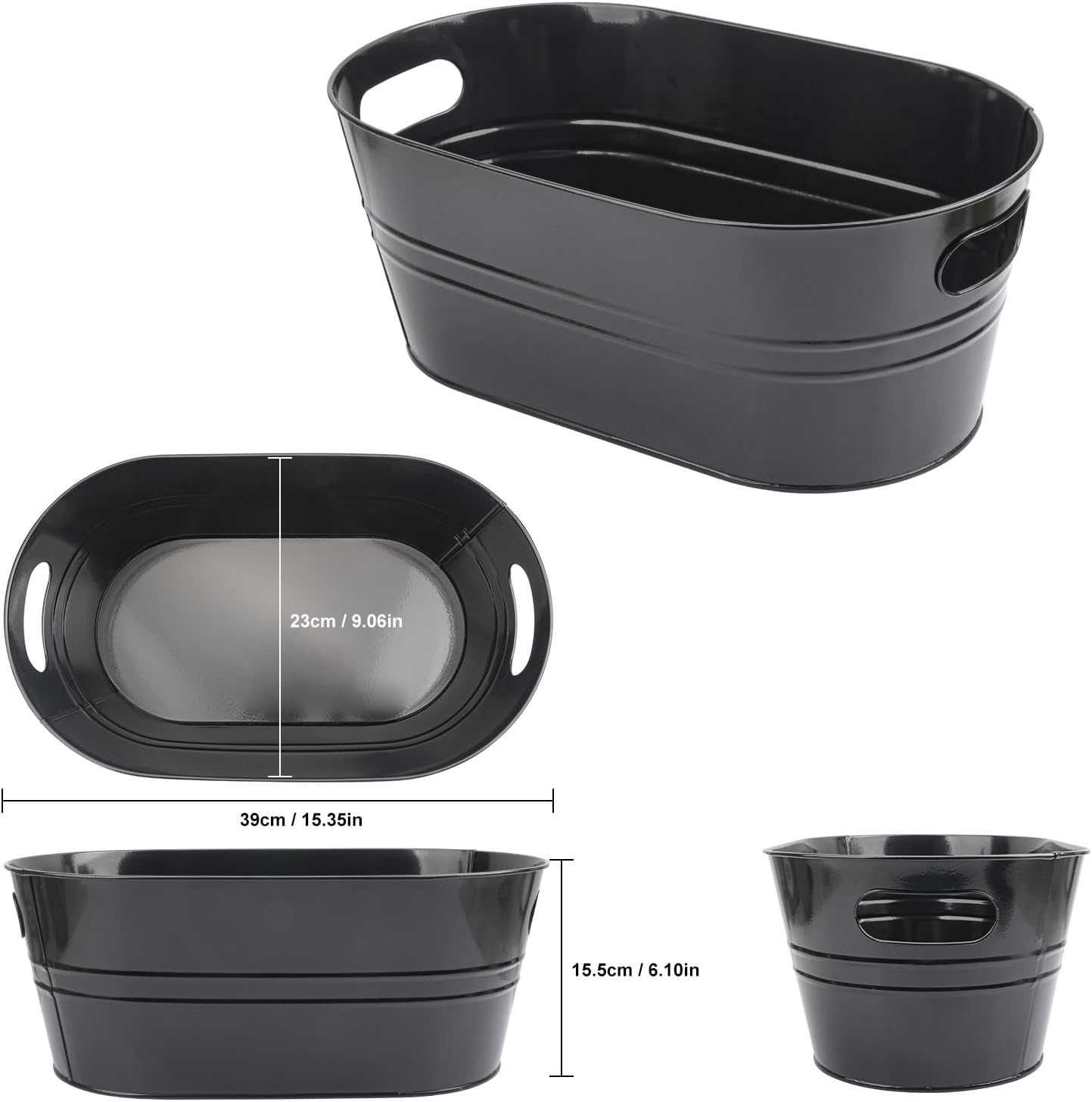 3 Pack 15.3" x 9" x 6" Yellow Metal Galvanized Tub with Handles, 3 Gallon Large Beverage Tubs for Parties, Beer, Wine, and Cocktails, Rust-Proof and Durable Ice Buckets