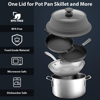 Collapsible Microwave Splatter Lid with Vented Tempered Glass Cover Wok Lid for Microwave Safe, Stockpot Steamer Pot Pan Round Bowl 6" 7" 8" 9" 10" 11" 12" Universal Multifunction Silicone Cover