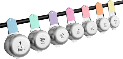 Spring Chef Stainless Steel Measuring Cups Set of 7 with Pour Spout - Nesting Kitchen Tools with Easy Read Markings to Measure Dry or Liquid Ingredients - Metal Measuring Cups for Baking & Cooking