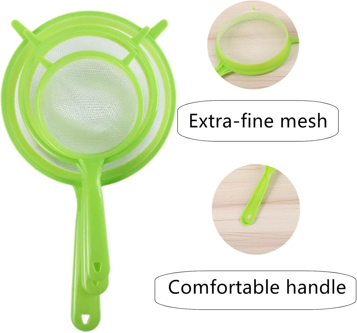 3 Packs Fine Mesh Strainers Plastic Colander Sieve, Green
