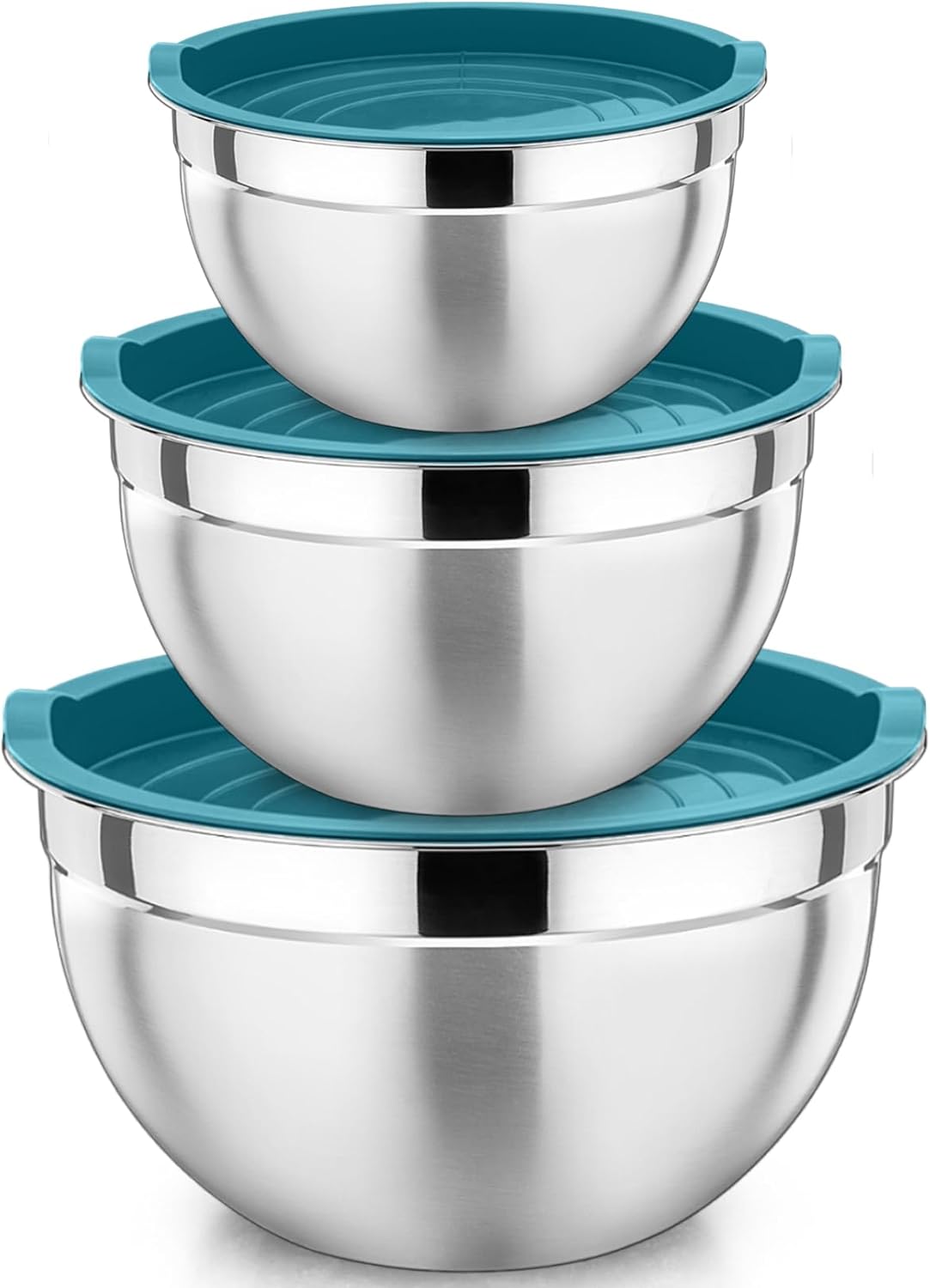 P&P CHEF Black Mixing Bowls with Lids, Set of 3, Stainless Steel Salad Nesting Bowl for Mixing, Storing, Prepping, Airtight & Stackable, Size 4.6/3 /1.5 QT