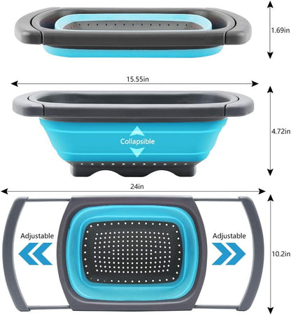 Qimh Collapsible Colander Set of 3 Round Silicone Kitchen Strainer Set - 2 pcs 4 Quart and 1 pcs 2 Quart- Perfect for Draining Pasta, Vegetable and fruit (green,blue, purple)
