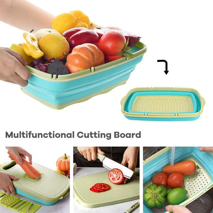 9-in-1Collapsible Cutting Board with Colander Wash Basket Camping RV Gift