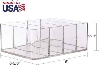 STORi 4-Compartment Clear Plastic Organizer, Rectangular Divided Makeup and Vanity Storage Bin, Use Upright for Eyeshadow Palettes, Made in USA