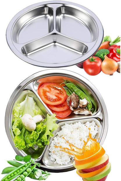 Set of 2 Stainless Steel Rectangular Divided Plates Tray 5 Sections Dinner Plates for Adults - Unbreakable Metal Plate for Campers, and Portion Control Reusable Plate