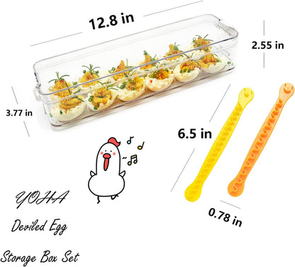 YOHA Clear Deviled Egg Tray Carrier with Lid 12 Grids Eggs Holder Case Refrigerator Egg Container Deviled Egg Platter Stackable Egg Tray Camping Picnic Travel Portable Egg Storage Container,Clear-12