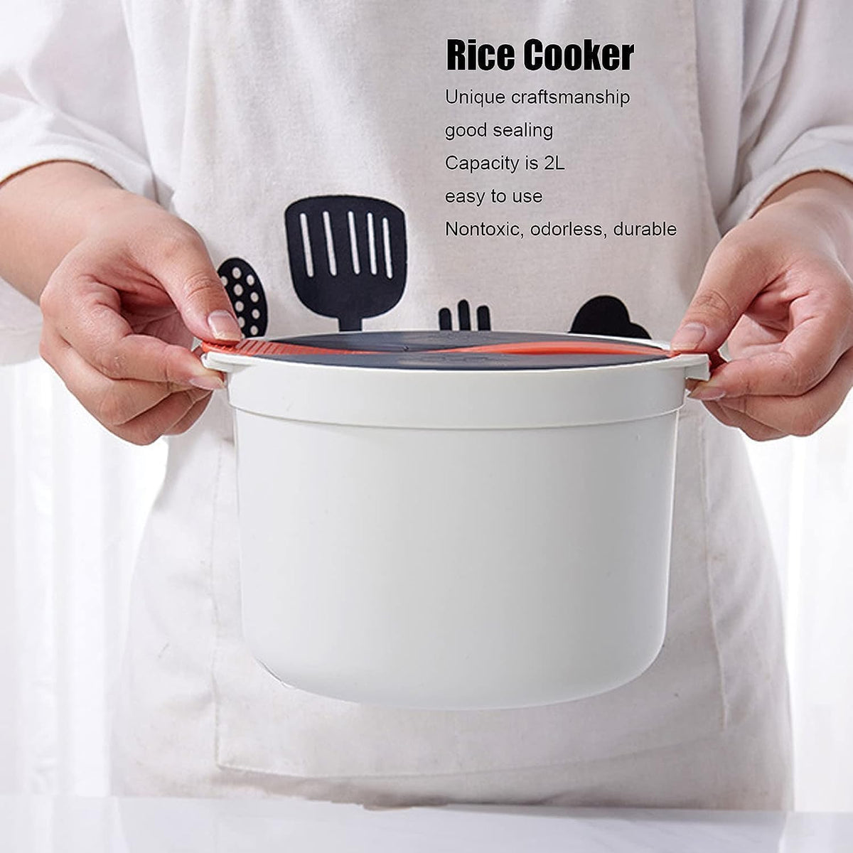 Microwave Rice Cooker Steamer, Microwave Pasta Cooker with Strainer, 2 L Microwave Cookware Set for Rice, Pasta, Vegetables, Quinoa, Oatmeal, Ramen Non stick (orange)