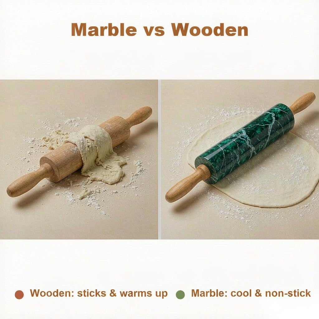 White Heavy Marble Dough Rolling Pin for Baking, 10 inch Barrel