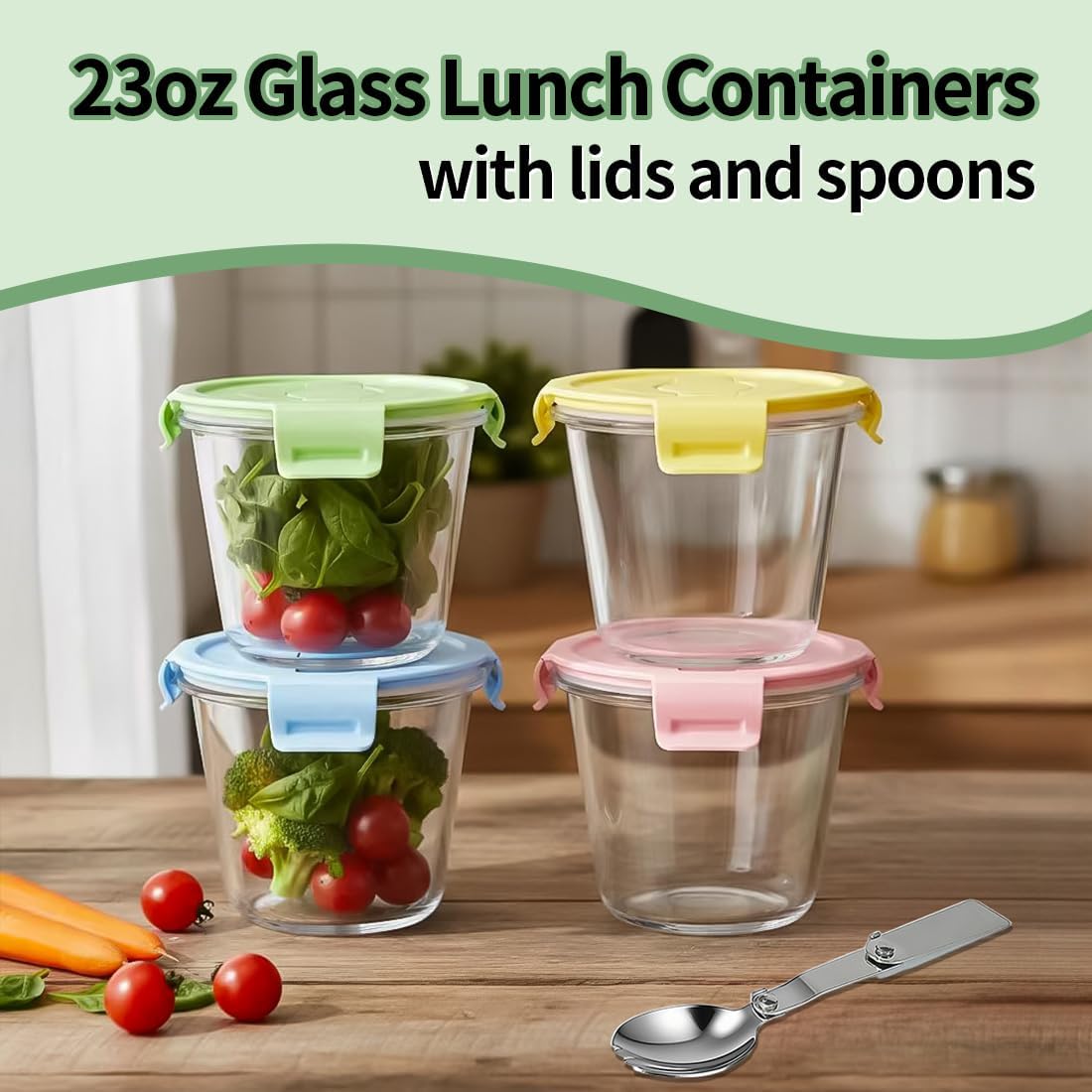 Small Round Glass Food Storage Containers with Lids, 1.5 Cup Round Food Containers set BPA-Free, 12oz Glass Lunch Bowls for Soup Leftover, Microwave, Dishwasher and Freezer Safe (4pack)