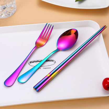 Travel Utensils,Reusable Silverware Set To Go Portable Cutlery Set with a Waterproof Carrying Case for Lunch Boxes Workplace Camping Picnic (Purple)