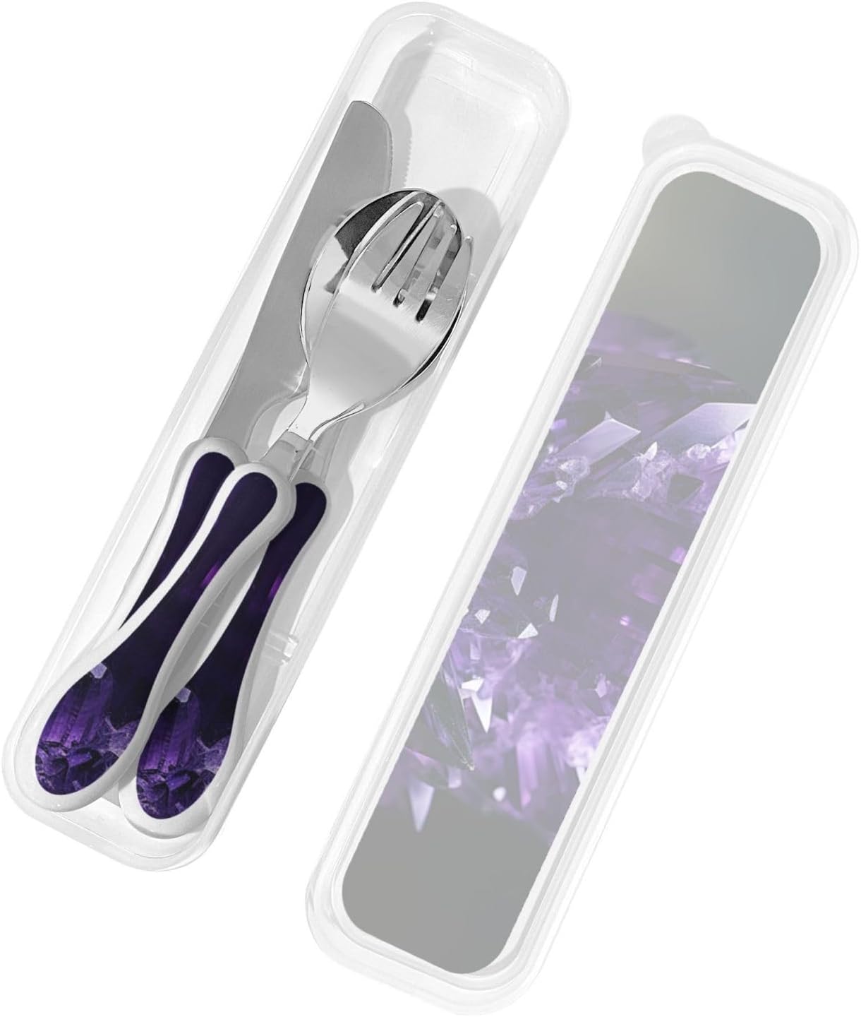 Stainless Steel Kids Silverware Set, Purple Amethyst Utensil Set Reusable Children Safe Knife Spoon Fork Set With Storage Case Dishwasher Safe For Lunch, Travel Outdoors