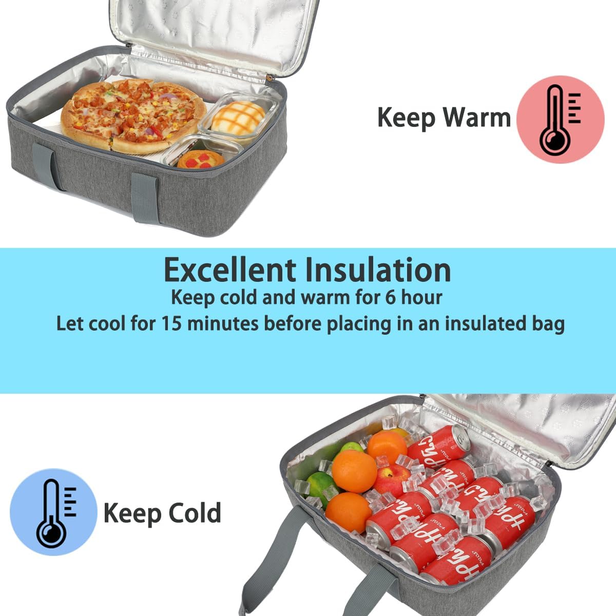 GYEUKHAM Insulated Casserole Carrier Bag - Large Portable Hot and Cold Food Storage Tote with Handles Thermal Bag for Parties, Picnics, Camping, Travel,Fits 9"x13" Baking Dish,Grey