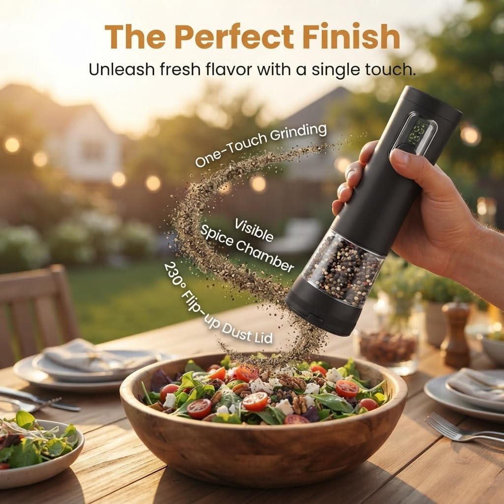 2 IN 1 Electric Salt and Pepper Grinder Set,Rechargeable (Black)