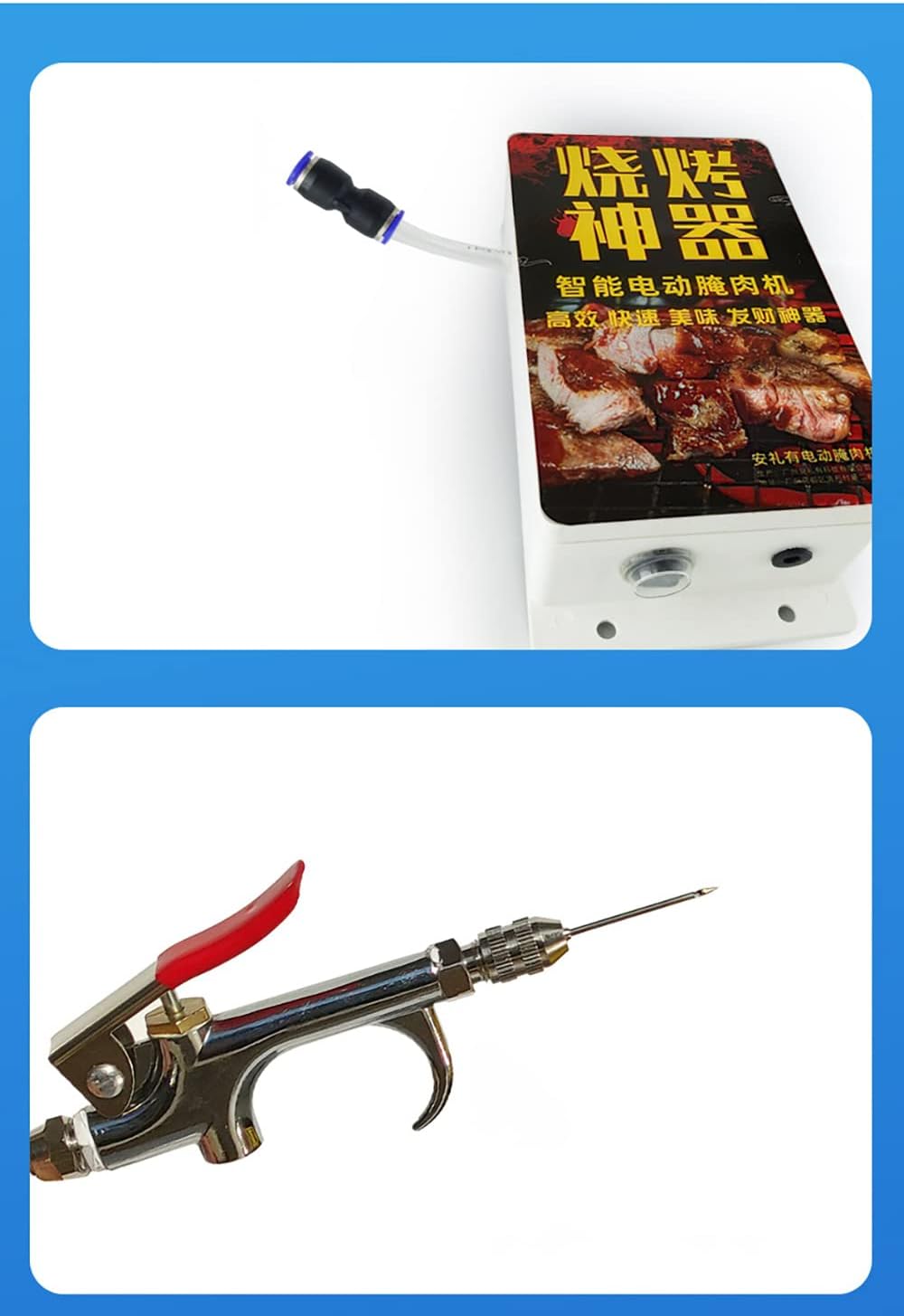 High Pressure Electric Bacon Pump Gun, Meat Saline Syringe Pump Food Grade Electric Injector Meat Processor 60W with 10Pcs Needle (Three Needle)