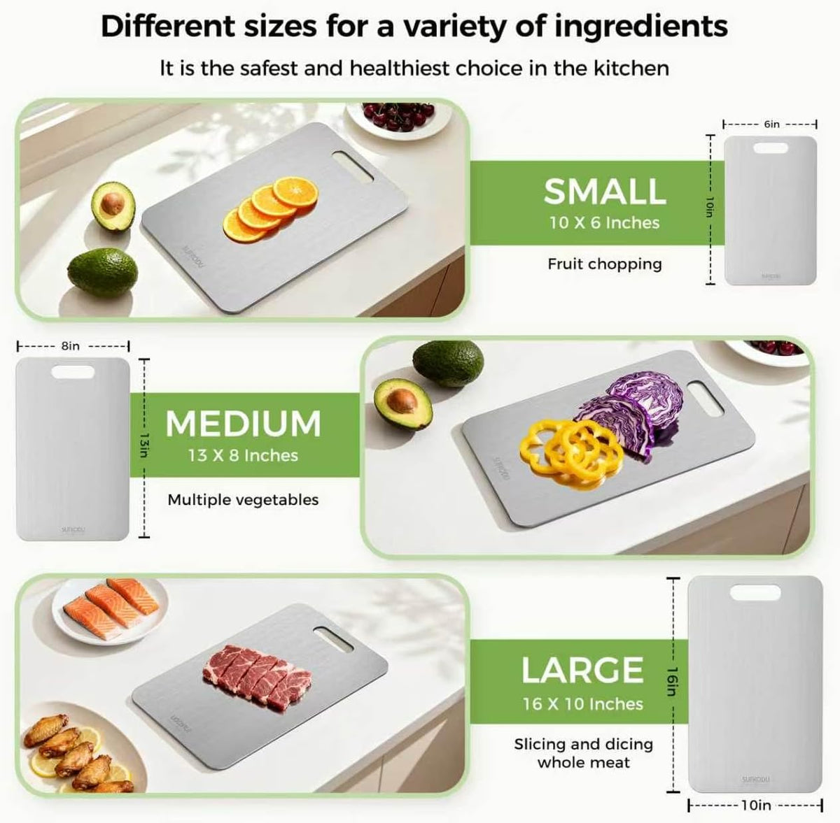 Titanium Cutting Board Set of 3, 100% Double-Sided Titanium Cutting Boards for Kitchen, Dishwasher Safe Non-Toxic Chopping Boards for Meat, Vegetables, Fruits, Raw and Cooked Food Prep (M+L+XL）