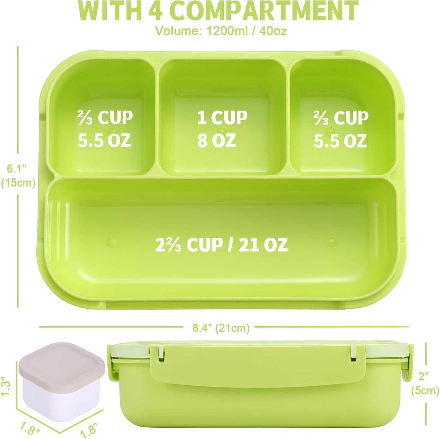 Bento Box Adult Lunch Box, Lunch Containers for Kids Girls Boys with 4 Compartments, Lunchable Food Container with Utensils, Sauce Jar, Muffin Liners, 40 Oz/5 Cup, Microwave Safe, Lavender
