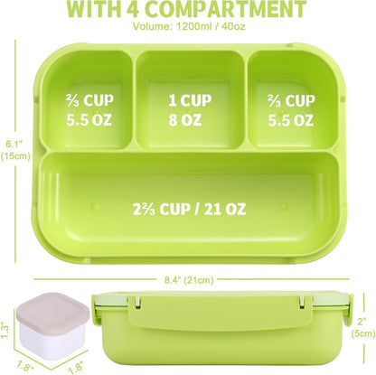 Bento Box Adult Lunch Box, Lunch Containers for Kids Girls Boys with 4 Compartments, Lunchable Food Container with Utensils, Sauce Jar, Muffin Liners, 40 Oz/5 Cup, Microwave Safe, Lavender