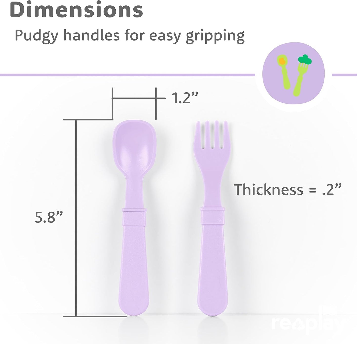Re-Play Toddler Forks and Spoons Set - 6x6 Utensils Set for Kids - Dishwasher and Microwave Safe - Made in USA - Set of 12-5.8" x 1.2" x 0.2" - Sorbet