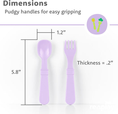 Re-Play Toddler Forks and Spoons Set - 6x6 Utensils Set for Kids - Dishwasher and Microwave Safe - Made in USA - Set of 12-5.8" x 1.2" x 0.2" - Sorbet