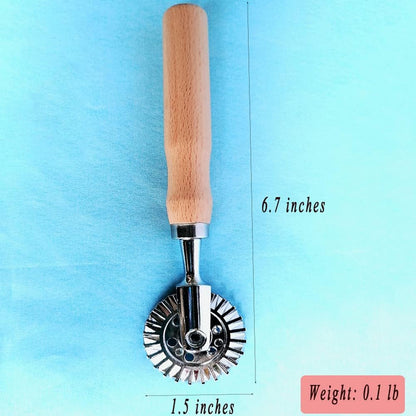 Ravioli Cutter Stamps with Roller Wheel Round Mold with Wooden Handle and Fluted Edge Pasta Press Pasta Cutter for Home and Kitchen Use- 1.3" Diameter