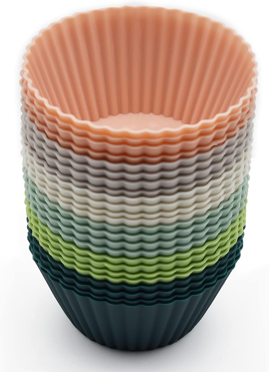 Silicone Cupcake Baking Cups 24 Pack, Reusable & Non-stick Muffin Cupcake Liners Holders Set for Party Halloween Christmas, Easy Clean Pastry Muffin Molds（Pack of 24,Multicolor）