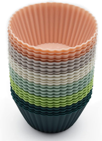 Silicone Cupcake Baking Cups 24 Pack, Reusable & Non-stick Muffin Cupcake Liners Holders Set for Party Halloween Christmas, Easy Clean Pastry Muffin Molds（Pack of 24,Multicolor）
