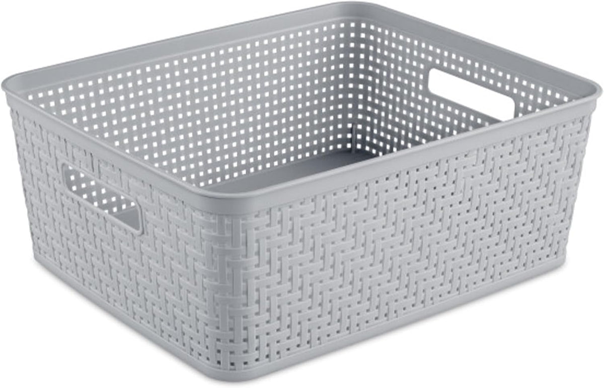Sterilite 6-Pack Tall Basket, Woven Plastic Storage Baskets for Organization, Cement - Organizing Bin Containers with Handles for Bedroom, Bathroom, Dorm, and Closet