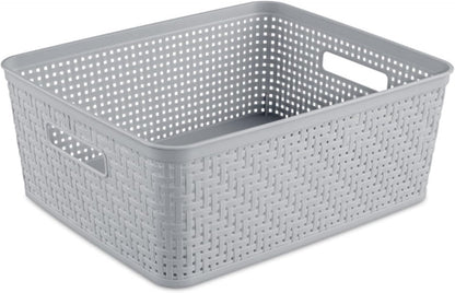 Sterilite 6-Pack Tall Basket, Woven Plastic Storage Baskets for Organization, Cement - Organizing Bin Containers with Handles for Bedroom, Bathroom, Dorm, and Closet
