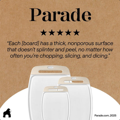 GORILLA GRIP BPA-Free Reversible Kitchen Cutting Board Set of 3, US Designed, Nonporous, Juice Grooves Catch Liquid, Slip Resistant Border, Dishwasher Safe, Durable Large Food Chopping Boards, Black