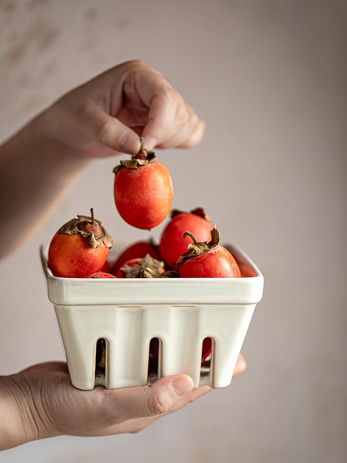 Gomakren Berry Bowls with Holes Ceramic, Berry Washing Bowl Basket Set of 2, 5.8 Inch Round Fruit Bowl Storage Containers, Strawberry Baskets, Farmhouse Kitchen Decor, Yellow + Brown