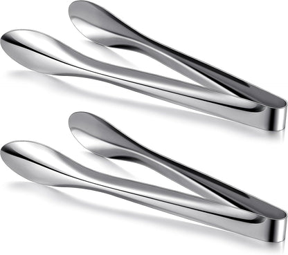 2 Pack Polished Stainless Steel Serving Tongs 9 and 12 Inch Metal Food Silver Tong for Buffet Salad BBQ Grilling Heavy Duty Kitchen Utensils for Cooking Catering Wedding Party