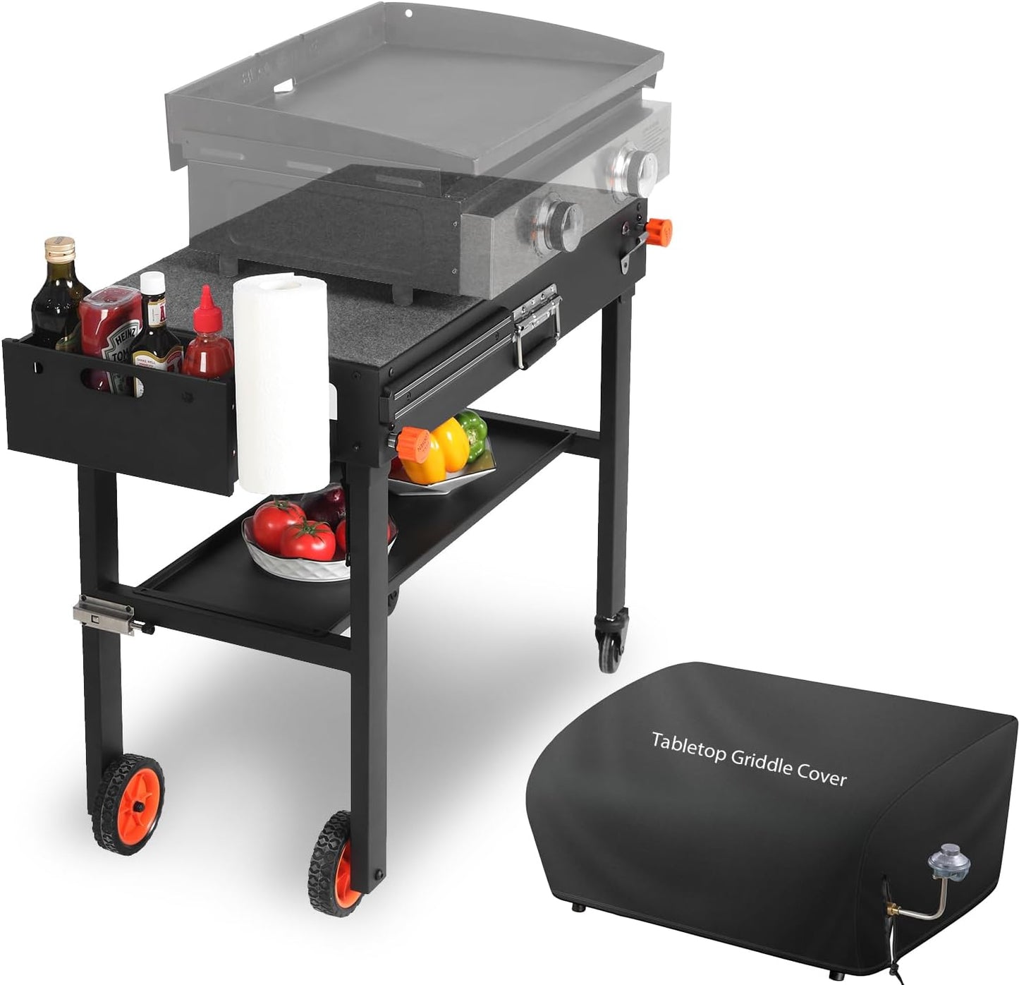 EUTRKei Grill Table for Blackstone Griddle, Portable Griddle Table with Caddy - Fit 17” or 22” Other Tabletop Grill, Foldable Ninja Grill Stand& Blackstone Griddle Stand for Outdoor Tailgating-Camping